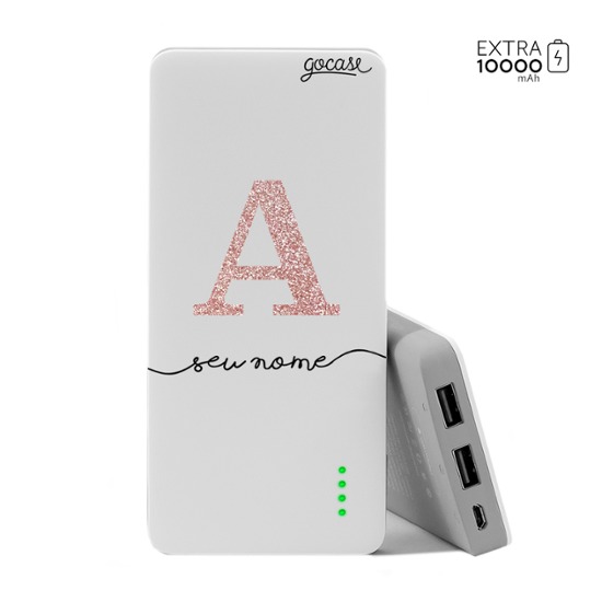Carregador Portátil Power Bank (10000mAh) - Iniciais Glitter Rosê