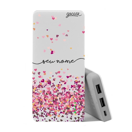 Carregador Portátil Power Bank (10000mAh) - Corações Flutuantes Manuscrita
