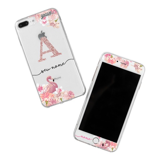 Kit Flamingo Glitter (Película Customizada Branca + Capinha)