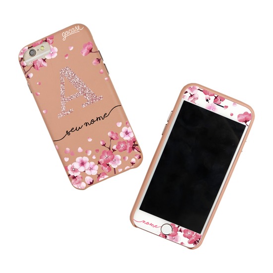 Kit Pétalas de Cerejeira Glitter Rosê (Case Rosê Fascino + Película Customizada Branca)