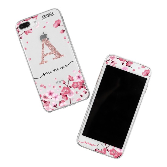 Kit Pétalas de Cerejeira Glitter (Case + Película Customizada Branca)