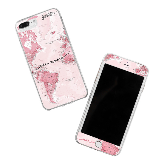 Kit Mapa Mundi Rosa Manuscrita (Película Customizada Branca + Capinha)