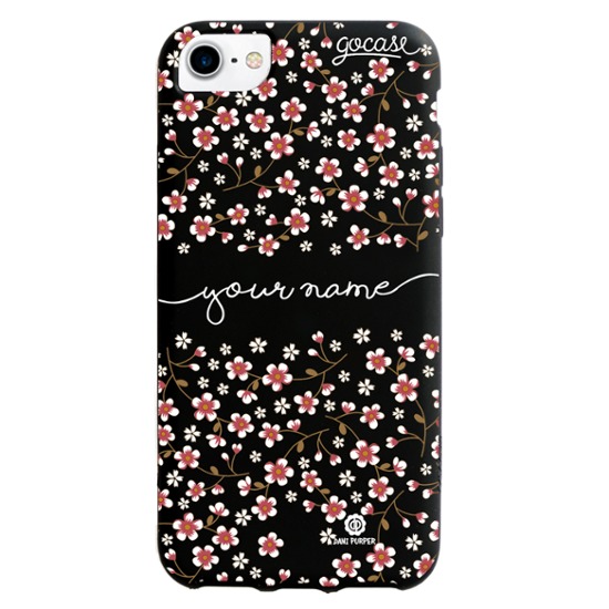 Black Case Cherry Flowers Handwritten