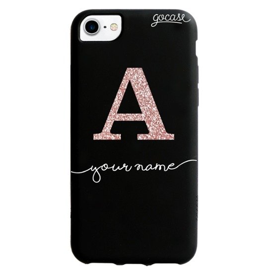 Black Case - Initial Glitter Rose