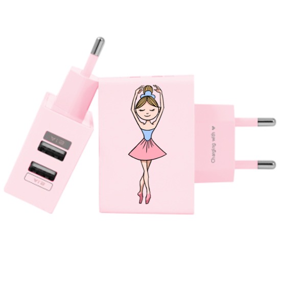 Carregador Personalizado Rosa iPhone/Android Duplo USB de Parede Gocase - Coisas de Bailarina