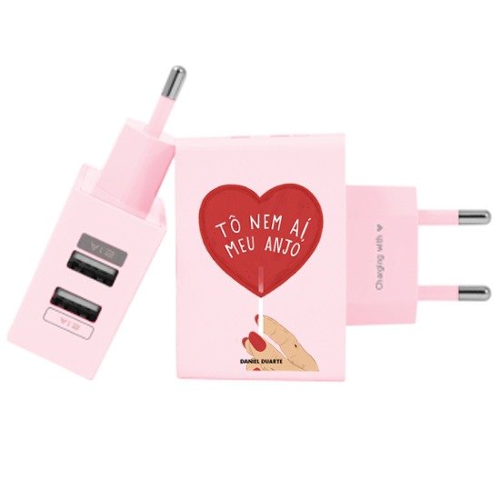 Carregador Personalizado Rosa iPhone/Android Duplo USB de Parede Gocase - Tô Nem Aí