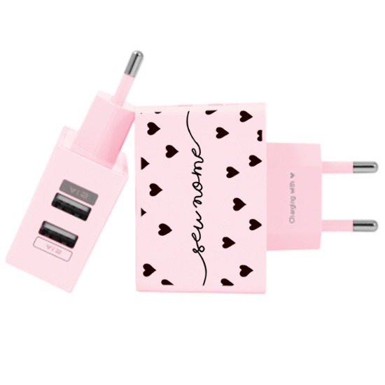 Carregador Personalizado Rosa iPhone/Android Duplo USB de Parede Gocase - Black Hearts Manuscrita