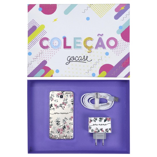 Kit Bem Floral (Case + Cabo Micro USB + Carregador Duplo + Caixa Minha Coleção)