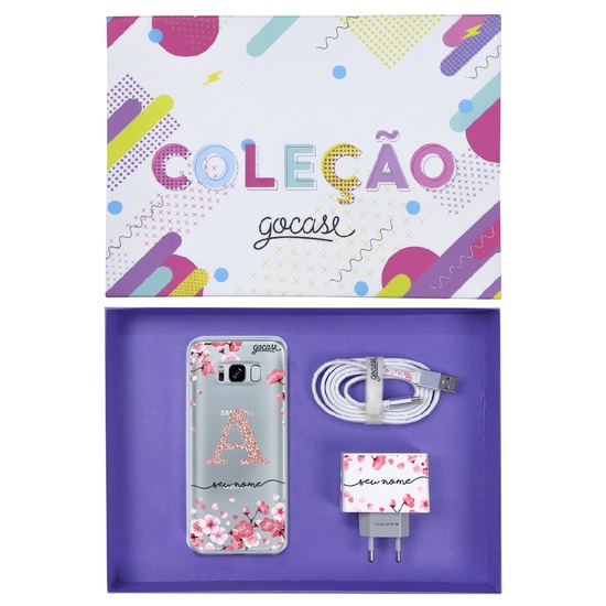 Kit Pétalas de Cerejeira (Case + Cabo Micro Type C + Carregador Duplo + Caixa Minha Coleção)