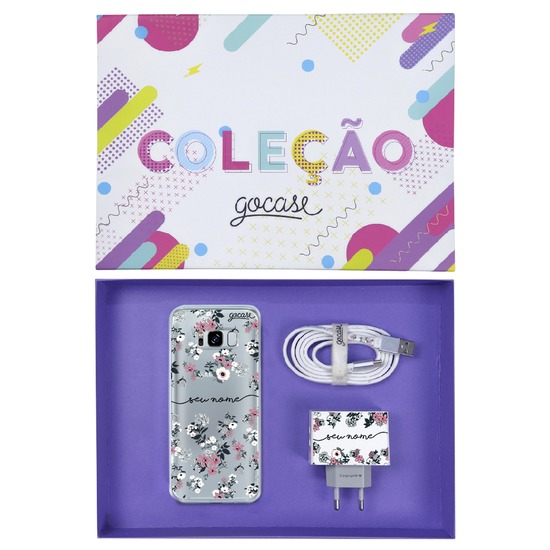 Kit Bem Floral (Case + Cabo Micro Type C + Carregador Duplo + Caixa Minha Coleção)