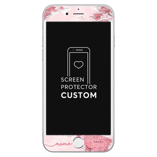 World Map Pink White Screen Protector - Tempered Glass