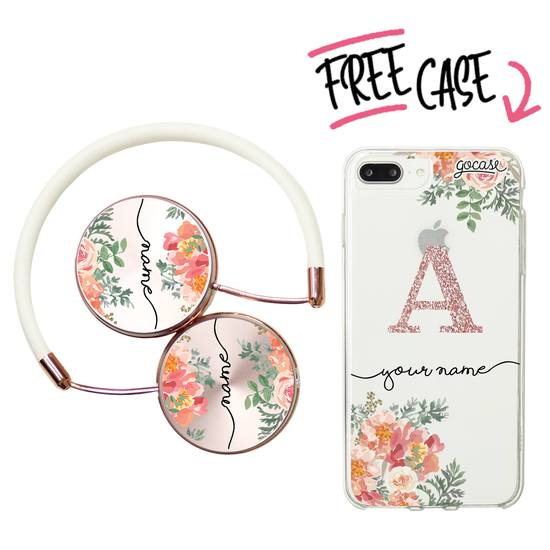 Kit Pink Flowers Handwritten (headphones + case)