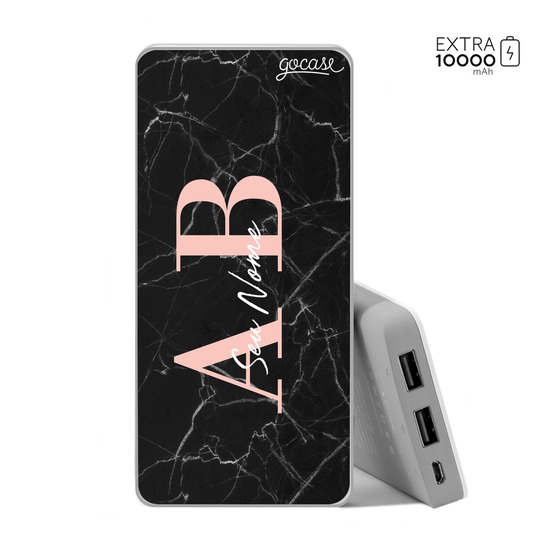 Carregador Portátil Power Bank (10000mAh) - Iniciais Marble Black