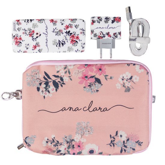 Kit Bem Floral (Cabo Micro USB + Carregador Duplo + Carregador Portátil 5000mAh + Porta Acessórios)