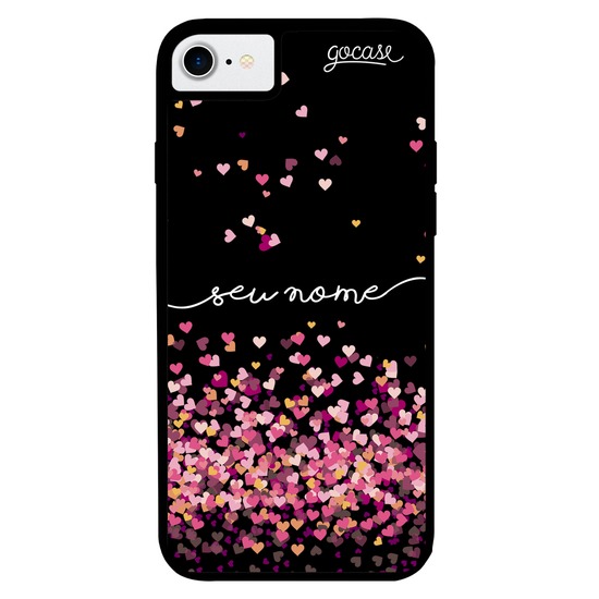 Capinha para celular Prime - Corações Flutuantes Black Manuscrita