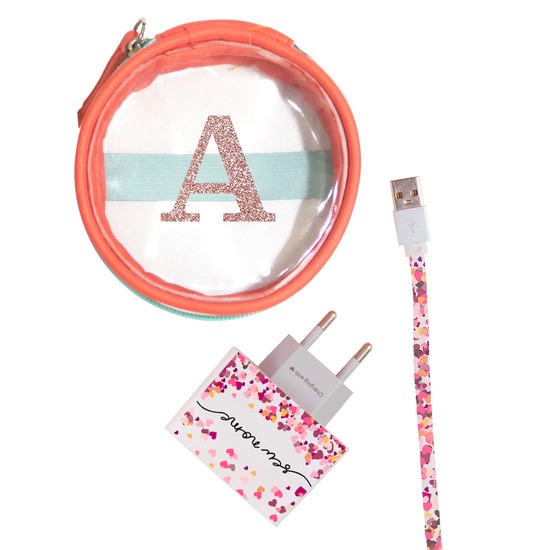Kit Corações Flutuantes (Cabo Type-C + Carregador Duplo + Porta Carregador)