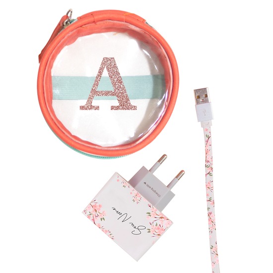 Kit Classical Rose (Cabo Lightning + Carregador Duplo + Porta Carregador)