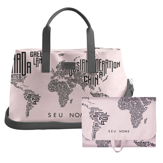 Kit Mapa Mundi Nomes (Bolsa de Viagem Joy + Necessaire Trip)