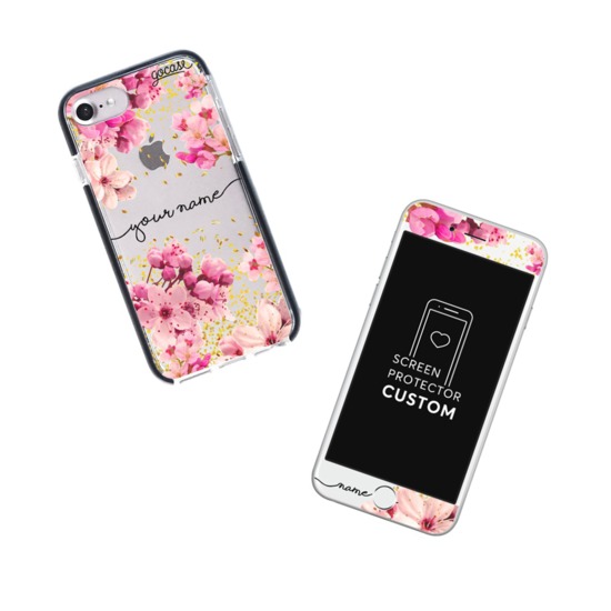 Kit Anti-Impacto Rose Gold (Película Customizada Branca + Capinha Anti-Impacto PRO)