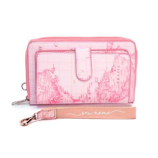 Carteira Soho Double - Mapa Mundi Rosa Manuscrita - Gocase